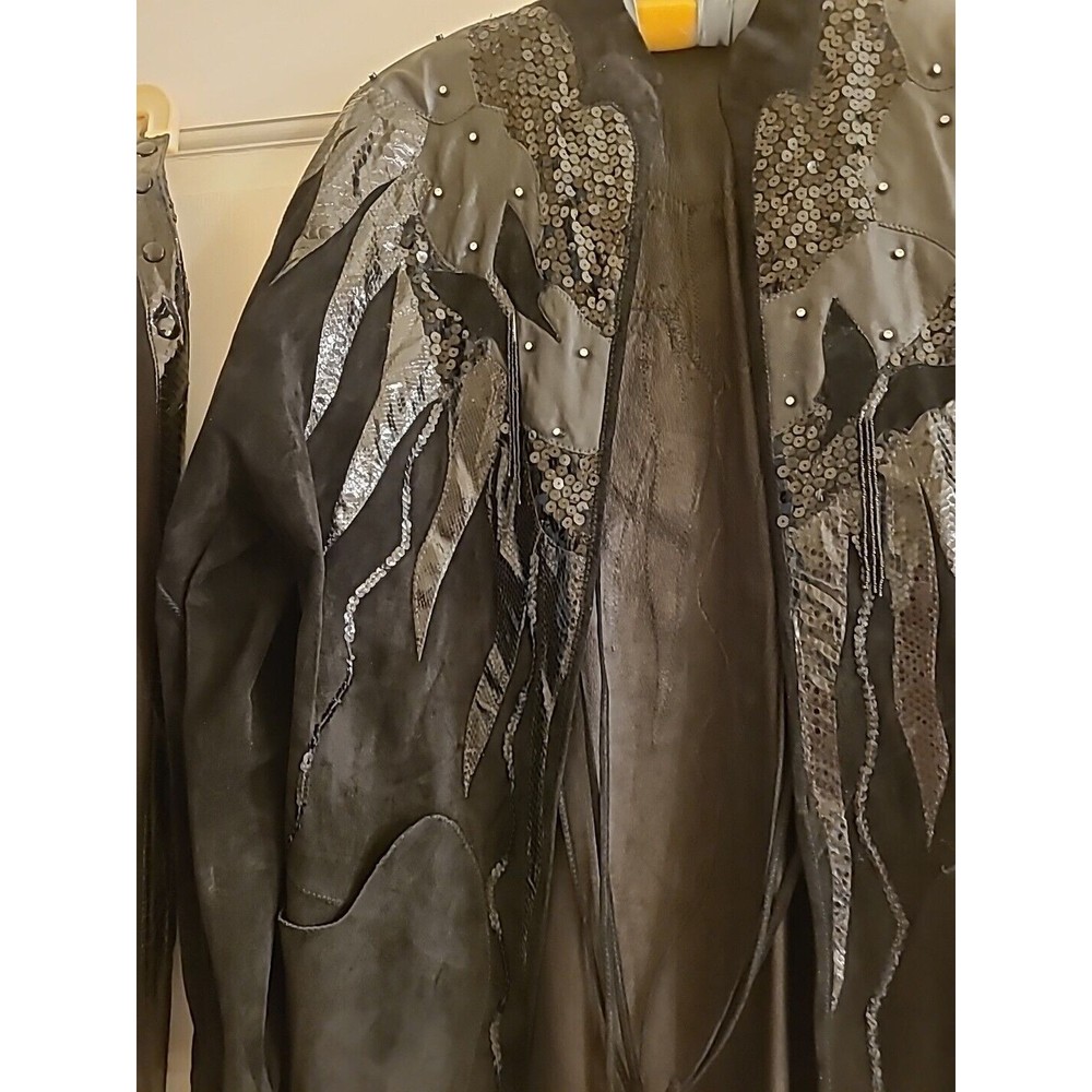 ONE-OF-A-KIND hand-made SUEDE SNAKESKIN Rhinestone, ladies TUXEDO S BLACK - Picture 2 of 16